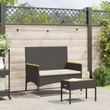 vidaXL 2 személyes fekete polyrattan kerti pad párnával és asztallal kerti bútor