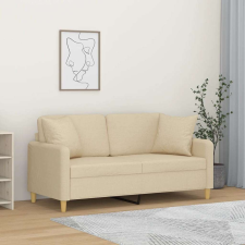 vidaXL 2 személyes krémszínű szövet kanapé díszpárnákkal 140 cm bútor