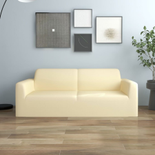 vidaXL 2-személyes krémszínű sztreccs poliészterdzsörzé kanapéhuzat lakástextília