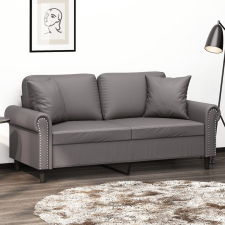 vidaXL 2 személyes szürke műbőr kanapé díszpárnákkal 140 cm bútor