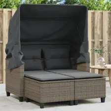 vidaXL 2 személyes szürke polyrattan kerti kanapé baldachinnal/székkel kerti bútor