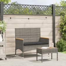 vidaXL 2 személyes szürke polyrattan kerti pad párnákkal és asztallal kerti bútor