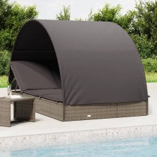 vidaXL 2 személyes szürke polyrattan napágy kerek tetővel 211x112x140 kerti bútor