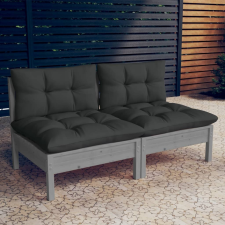 vidaXL 2 személyes tömör fenyőfa kerti kanapé antracitszürke párnákkal kerti bútor