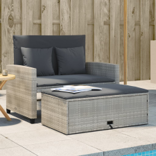 vidaXL 2 személyes világosszürke polyrattan kerti kanapé párnával kerti bútor