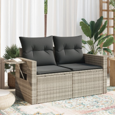 vidaXL 2 személyes világosszürke polyrattan kerti kanapé párnával kerti bútor