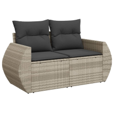 vidaXL 2 személyes világosszürke polyrattan kerti kanapé párnával (366197) kerti bútor