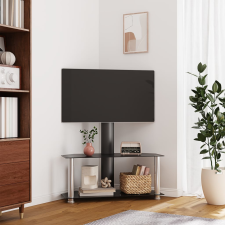 vidaXL 2 szintes fekete és ezüst sarok TV-állvány 32-70 hüvelyk bútor