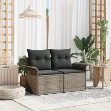 vidaXL 2-üléses Kerti Kanapé Párnákkal Szürke Poli Rattan kerti bútor