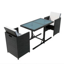 vidaXL 3 darabos fekete polyrattan bisztrószett párnákkal (42539) kerti bútor