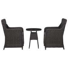 vidaXL 3 darabos fekete polyrattan kerti bisztrószett párnákkal kerti bútor