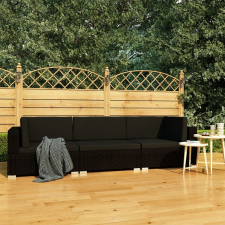 vidaXL 3 darabos fekete polyrattan kerti kanapészett párnákkal kerti bútor