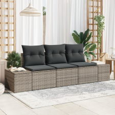 vidaXL 3 darabos kert kanapé szett párnákkal, szürke, poly rattan kerti bútor