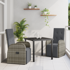 vidaXL 3 darabos Kerti Étkező Szett Párnákkal Szürke Poli Rattan kerti bútor