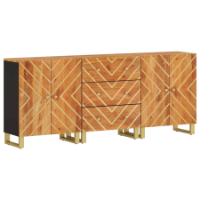 vidaXL 3 db barna-fekete tömör mangófa tálalószekrény 60x33,5x75 cm (3206282) bútor