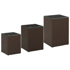 vidaXL 3 db barna polyrattan kisasztal üveg asztallappal bútor
