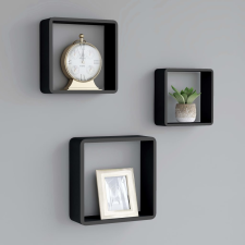 vidaXL 3 db fekete MDF fali kockapolc bútor
