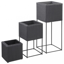 vidaXL 3 db fekete polyrattan kerti magaságyás kerti tárolás