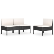 vidaXL 3 db fekete polyrattan kerti szék párnákkal (310190) kerti bútor