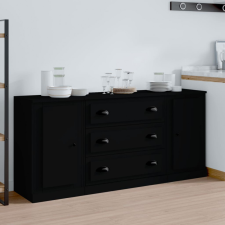 vidaXL 3 db fekete szerelt fa tálalószekrény bútor