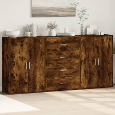 vidaXL 3 db füstös tölgy színű szerelt fa tálalószekrény 60x31x84 cm bútor
