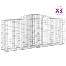 vidaXL 3 db íves horganyzott vas gabion kosár 300x50x120/140 cm (3146720) kerti tárolás