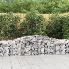 vidaXL 3 db íves horganyzott vas gabion kosár 400x50x60/80 cm kerti dekoráció