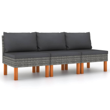 vidaXL 3 db polyrattan és tömör eukaliptuszfa középső kanapé kerti bútor