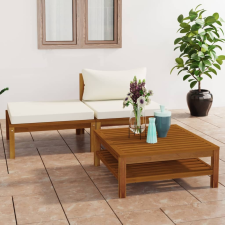vidaXL 3 részes akácfa kerti ülőgarnitúra krémfehér párnákkal kerti bútor