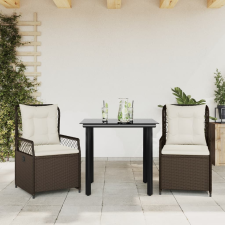 vidaXL 3 részes barna polyrattan kerti étkezőgarnitúra párnával kerti bútor