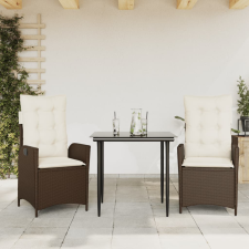 vidaXL 3 részes barna polyrattan kerti étkezőgarnitúra párnával kerti bútor