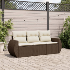 vidaXL 3 részes barna polyrattan kerti ülőgarnitúra párnával kerti bútor