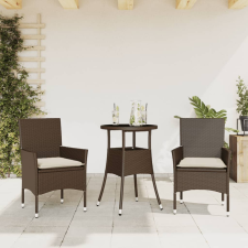 vidaXL 3 részes barna polyrattan/üveg kerti étkezőgarnitúra párnával kerti bútor