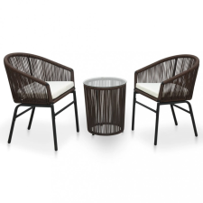 vidaXL 3-részes barna PVC rattan bisztrószett párnákkal kerti bútor