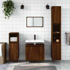 vidaXL 3 részes barna tölgy színű szerelt fa fürdőszobai bútorszett fürdőszoba bútor