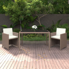 vidaXL 3 részes bézs kerti polyrattan étkezőgarnitúra párnákkal kerti bútor