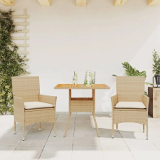 vidaXL 3 részes bézs polyrattan/akácfa kerti étkezőgarnitúra párnákkal kerti bútor