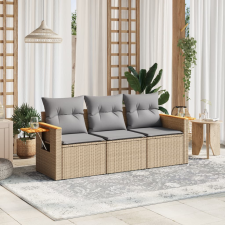 vidaXL 3 részes bézs polyrattan kerti ülőgarnitúra párnákkal kerti bútor
