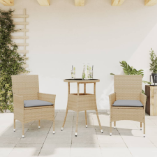 vidaXL 3 részes bézs polyrattan/üveg kerti étkezőgarnitúra párnákkal kerti bútor