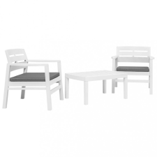 vidaXL 3-részes fehér műanyag kerti bútorszett kerti bútor