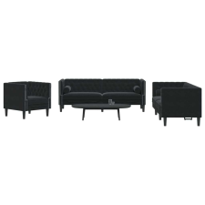 vidaXL 3 részes fekete bársony Chesterfield kanapészett párnákkal bútor