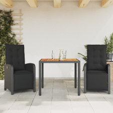 vidaXL 3 részes fekete polyrattan bisztrógarnitúra párnával kerti bútor