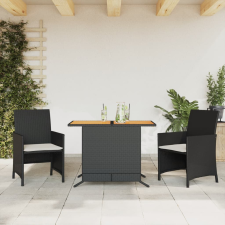 vidaXL 3 részes fekete polyrattan bisztrógarnitúra párnával kerti bútor