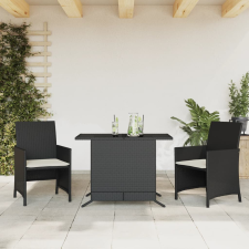 vidaXL 3 részes fekete polyrattan bisztrógarnitúra párnával kerti bútor