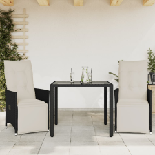 vidaXL 3 részes fekete polyrattan bisztrógarnitúra párnával kerti bútor
