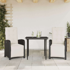 vidaXL 3 részes fekete polyrattan bisztrógarnitúra párnával bútor