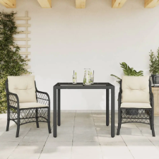 vidaXL 3 részes fekete polyrattan bisztrógarnitúra párnával kerti bútor