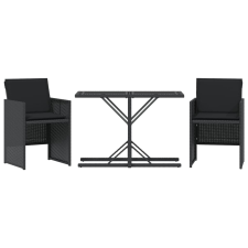 vidaXL 3 részes fekete polyrattan bisztrógarnitúra párnával (365063) kerti bútor