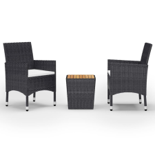 vidaXL 3 részes fekete polyrattan és akácfa bisztrószett (3058362) kerti bútor