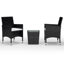 vidaXL 3 részes fekete polyrattan és edzett üveg bisztrószett (3058358) kerti bútor